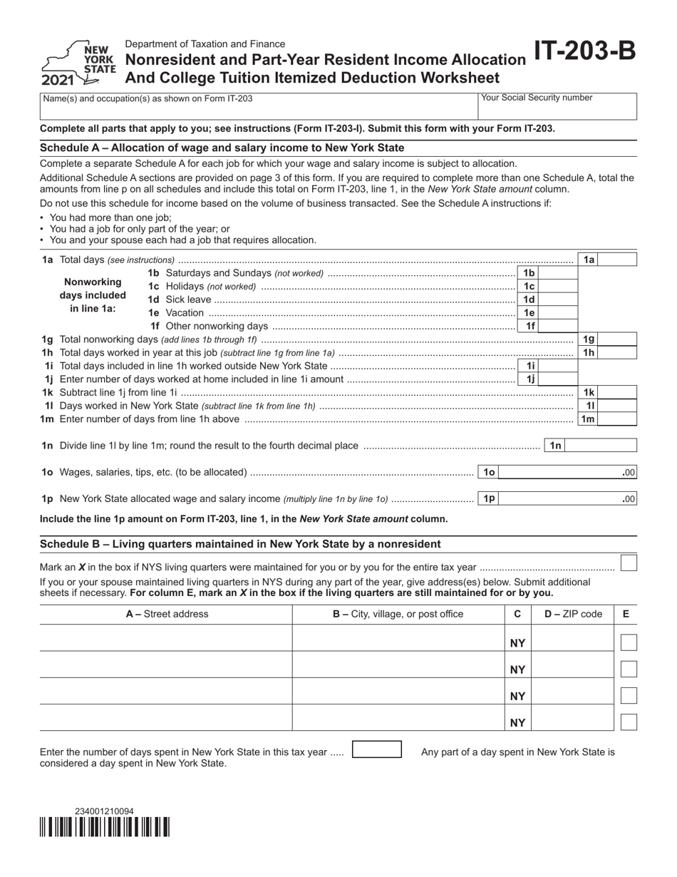 Form IT-203-B - 2021 - Fill Out, Sign Online And Download Fillable PDF ...