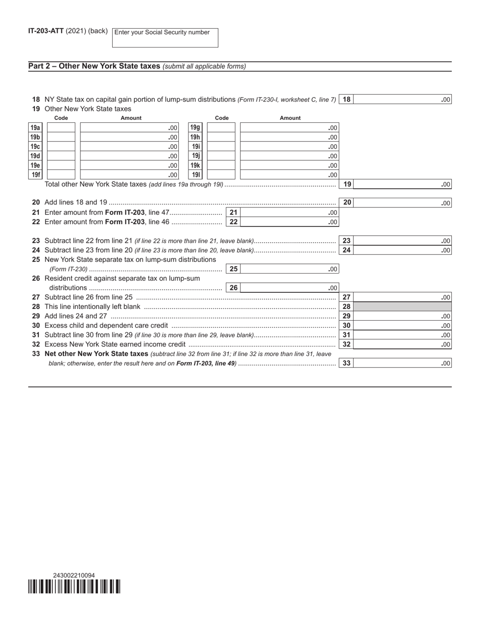 Form IT-203-ATT Other Tax Credits and Taxes - New York, Page 2