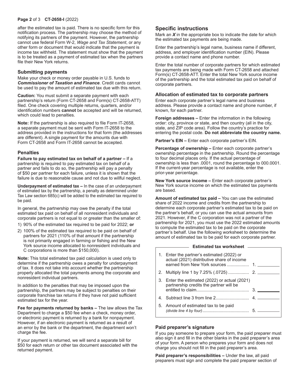 Instructions for Form CT-2658 Report of Estimated Tax for Corporate Partners - New York, Page 2