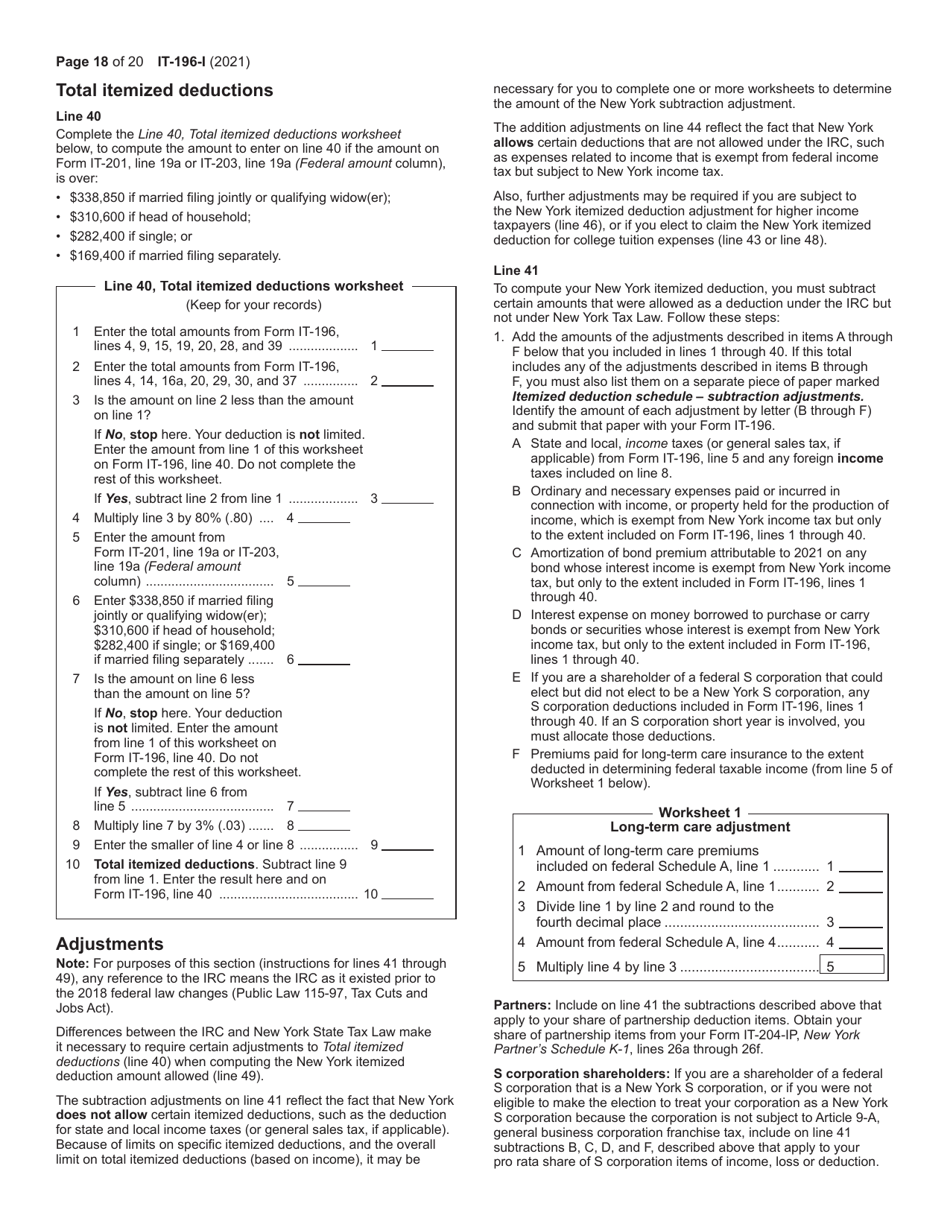 Instructions for Form IT-196 New York Resident, Nonresident, and Part-Year Resident Itemized Deductions - New York, Page 18