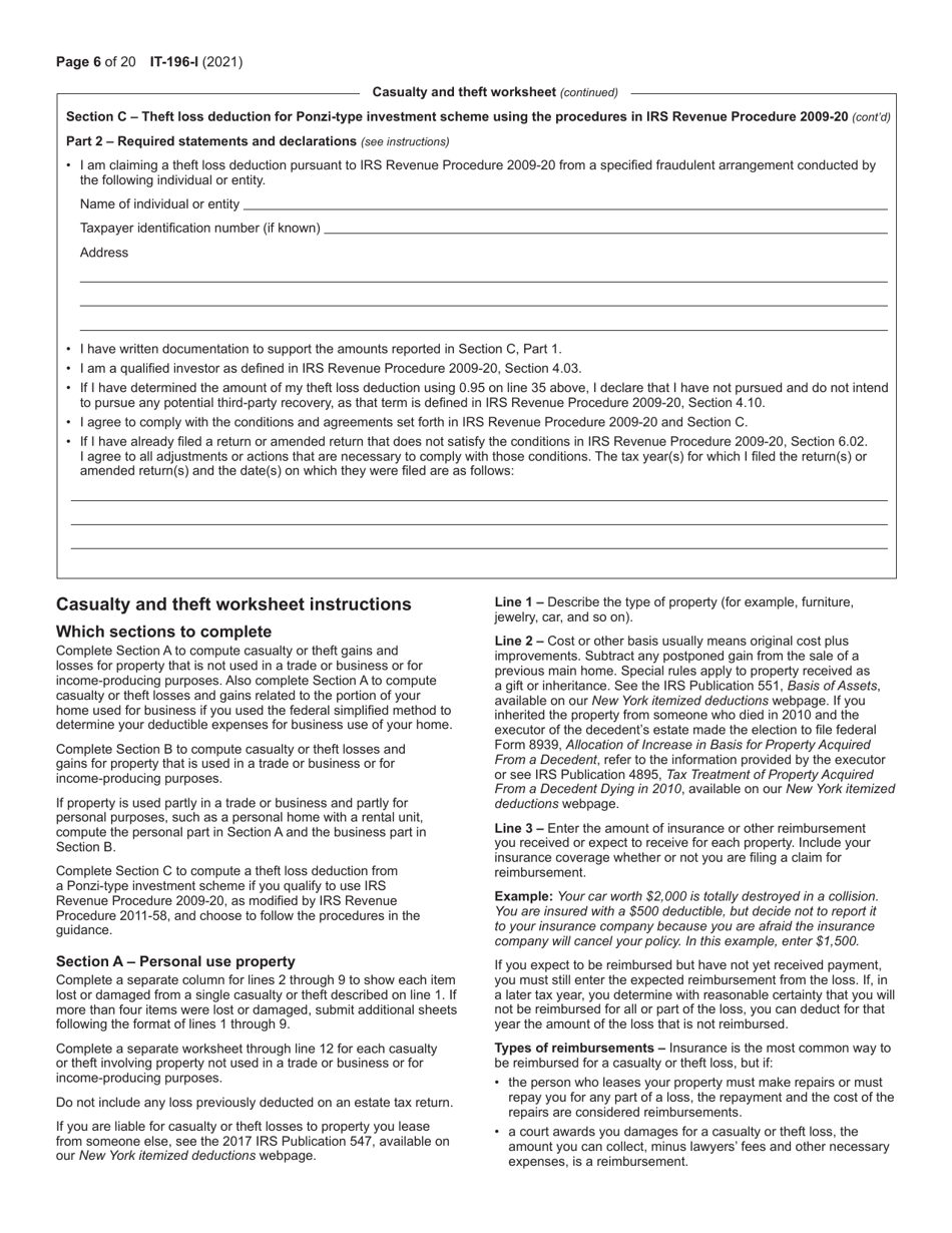Instructions for Form IT-196 New York Resident, Nonresident, and Part-Year Resident Itemized Deductions - New York, Page 6