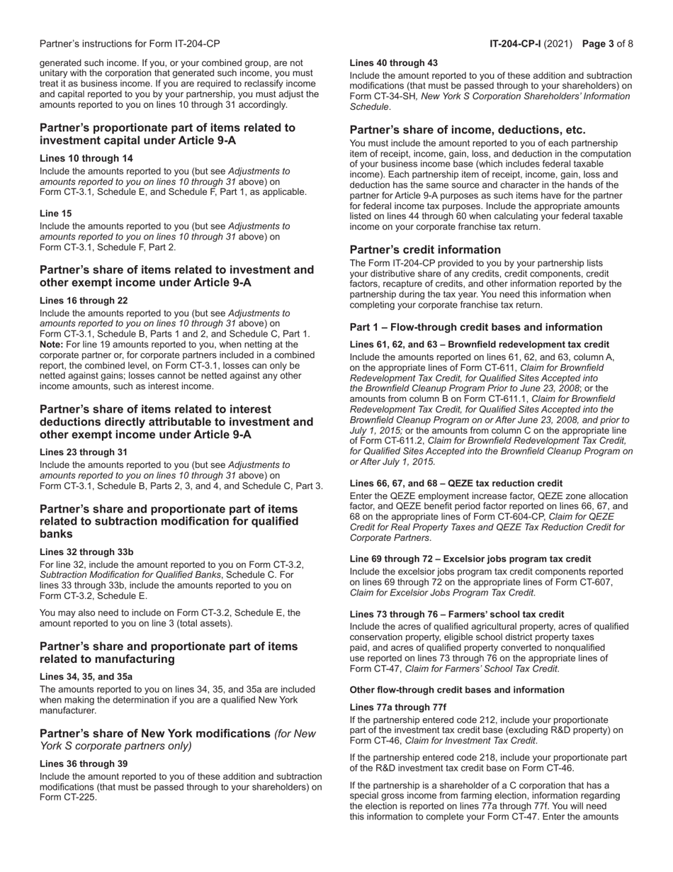 Instructions for Form IT-204-CP Schedule K-1 New York Corporate Partners Schedule - New York, Page 3