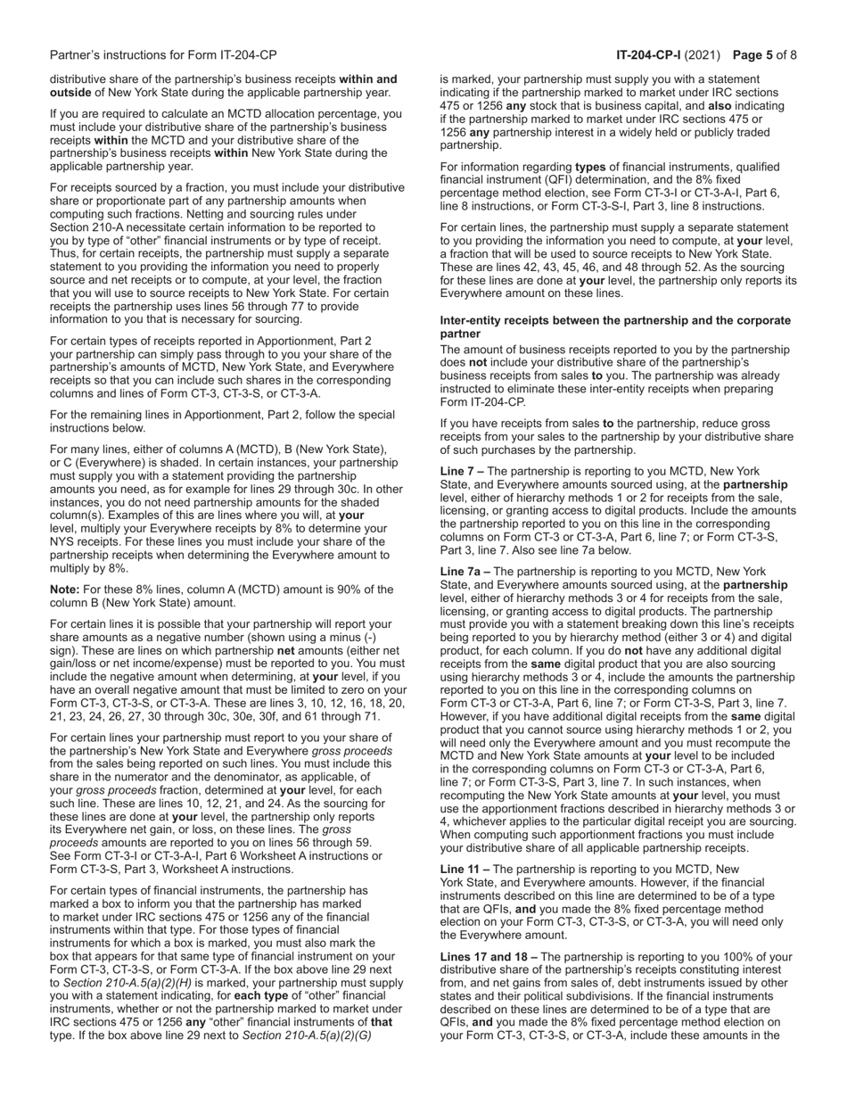 Instructions for Form IT-204-CP Schedule K-1 New York Corporate Partners Schedule - New York, Page 5