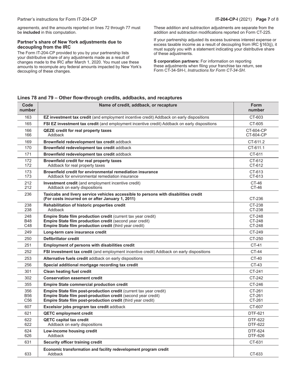 Instructions for Form IT-204-CP Schedule K-1 New York Corporate Partners Schedule - New York, Page 7