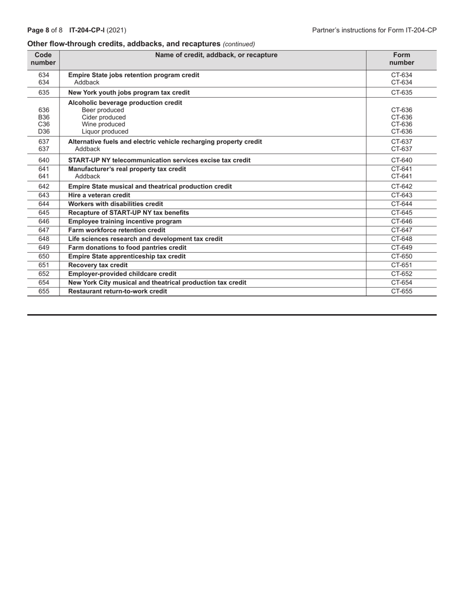 Instructions for Form IT-204-CP Schedule K-1 New York Corporate Partners Schedule - New York, Page 8