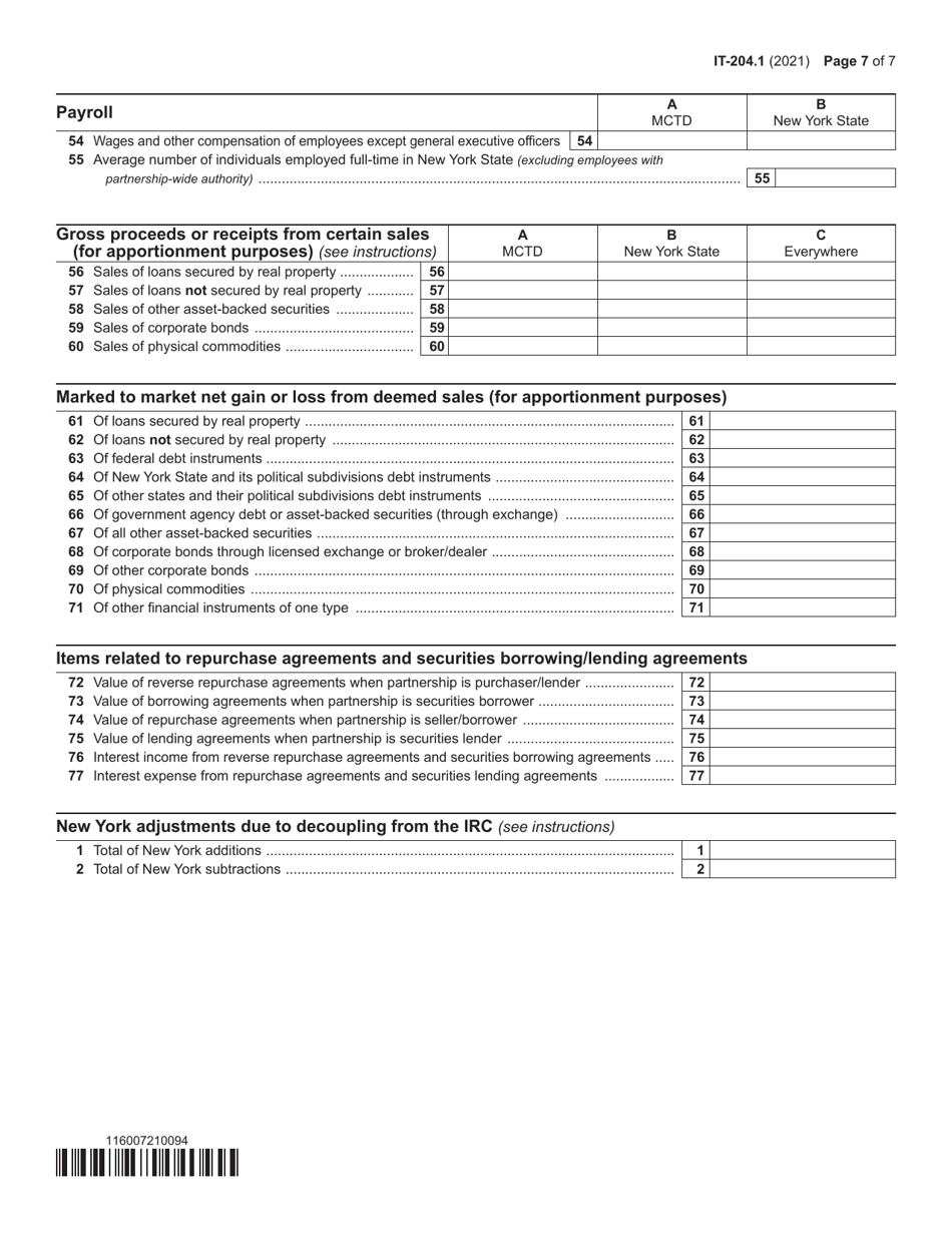 Form IT-204.1 Schedule K New York Corporate Partners Schedule - New York, Page 7