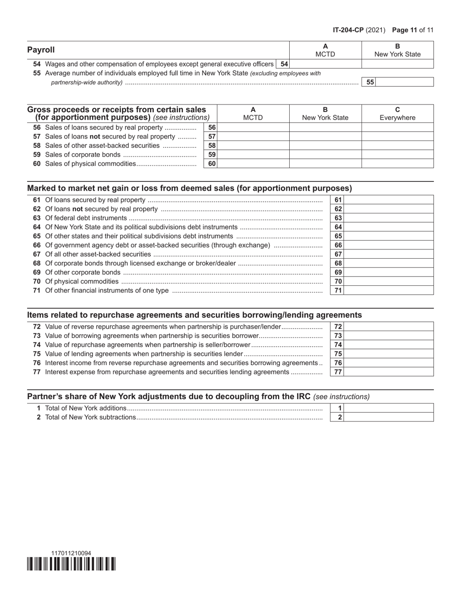 Form IT-204-CP Schedule K-1 New York Corporate Partners Schedule - New York, Page 11