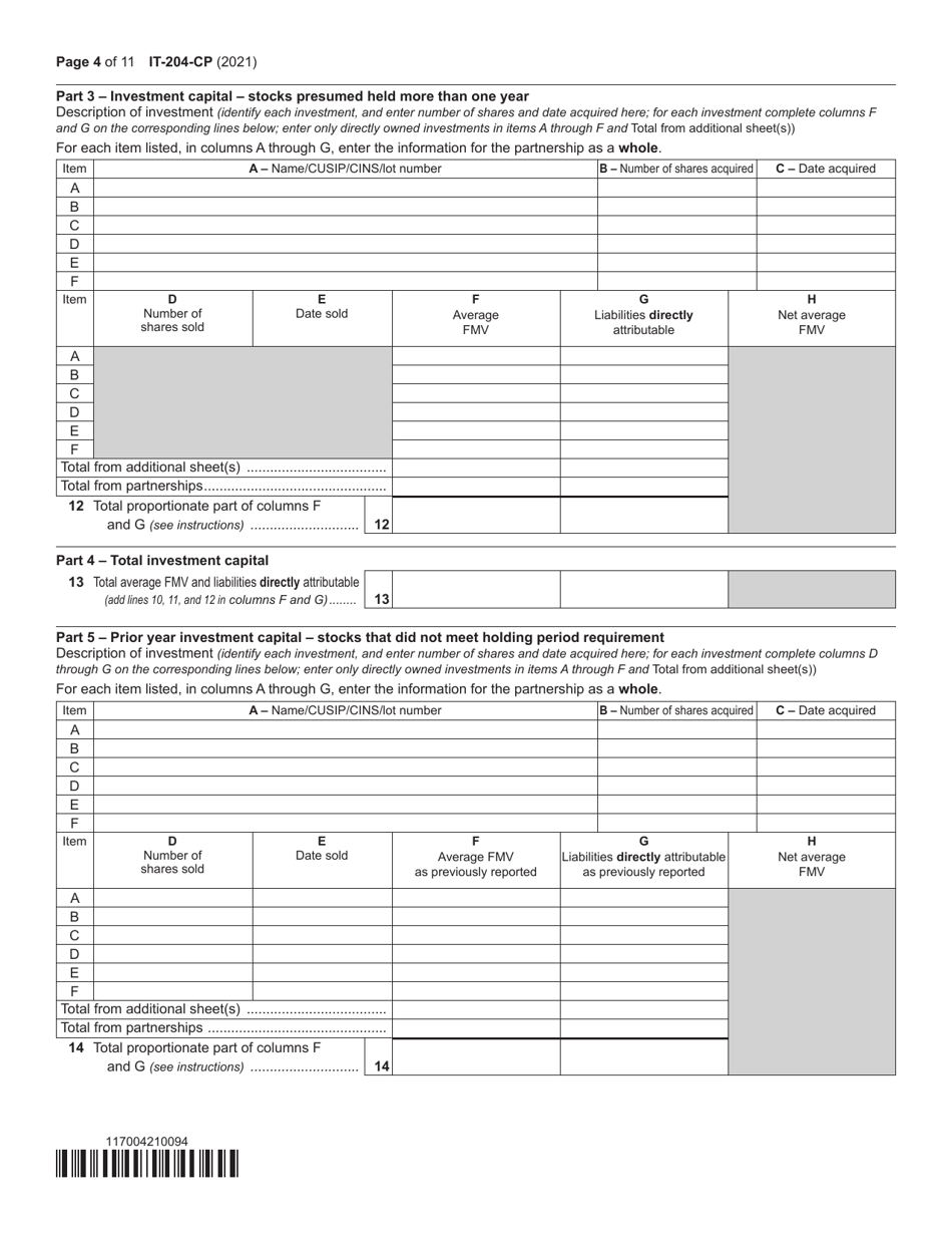 Form IT-204-CP Schedule K-1 New York Corporate Partners Schedule - New York, Page 4