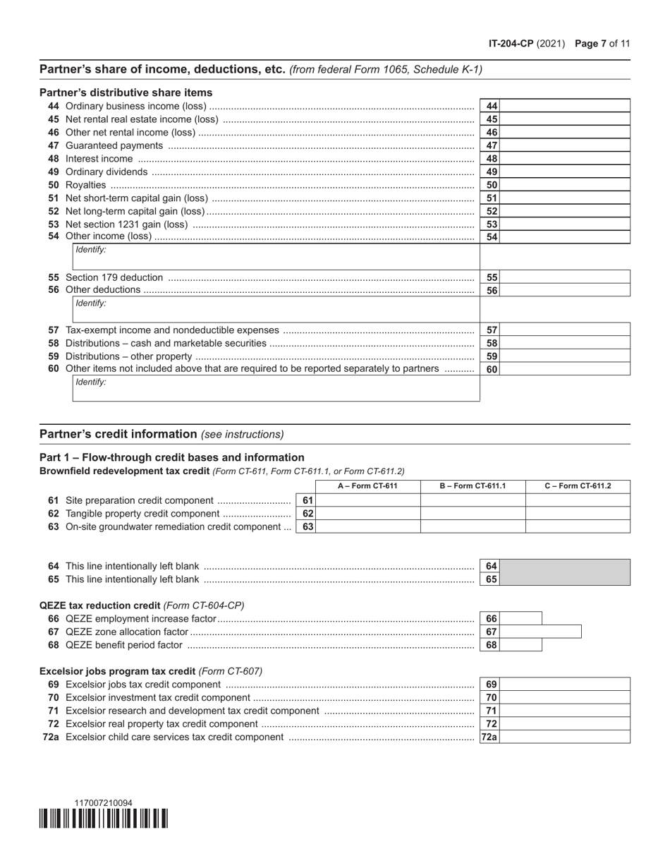 Form IT-204-CP Schedule K-1 New York Corporate Partners Schedule - New York, Page 7