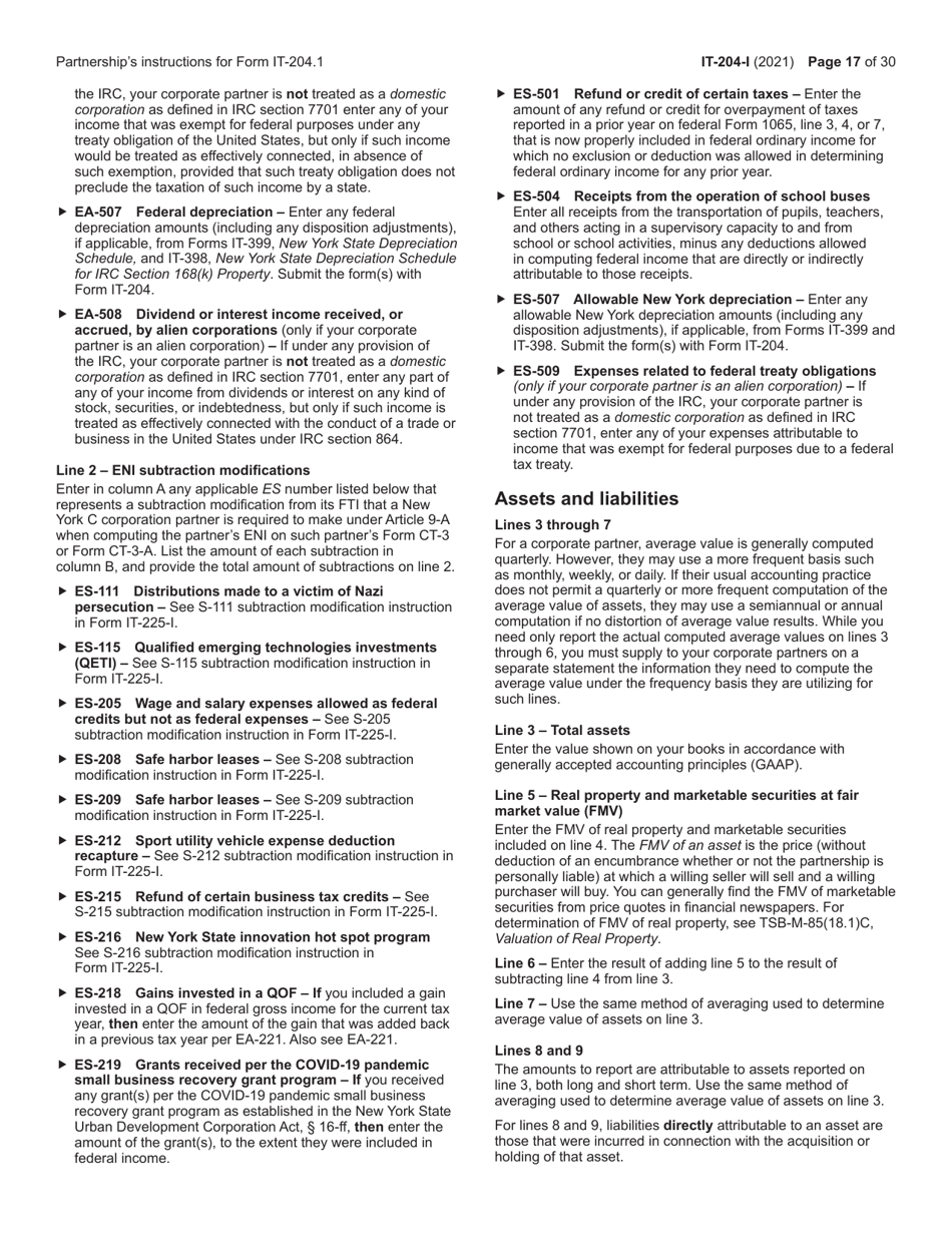 Instructions for Form IT-204, IT-204-IP, IT-204.1, IT-204-CP Schedule K, K-1 - New York, Page 17