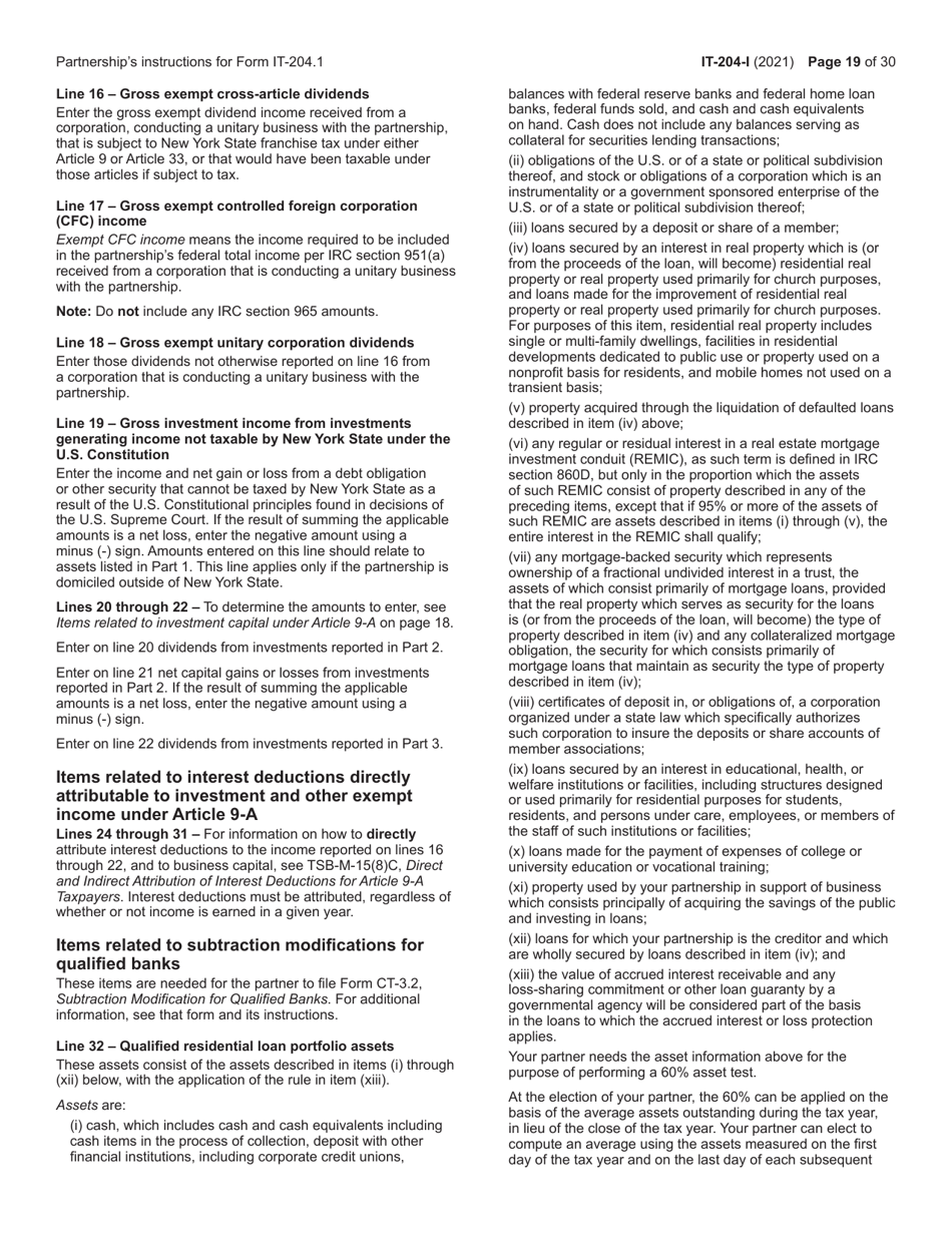 Instructions for Form IT-204, IT-204-IP, IT-204.1, IT-204-CP Schedule K, K-1 - New York, Page 19