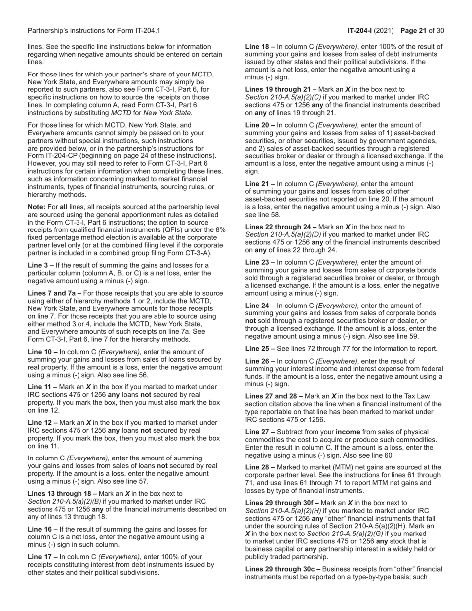 Instructions for Form IT-204, IT-204-IP, IT-204.1, IT-204-CP Schedule K, K-1 - New York, Page 21