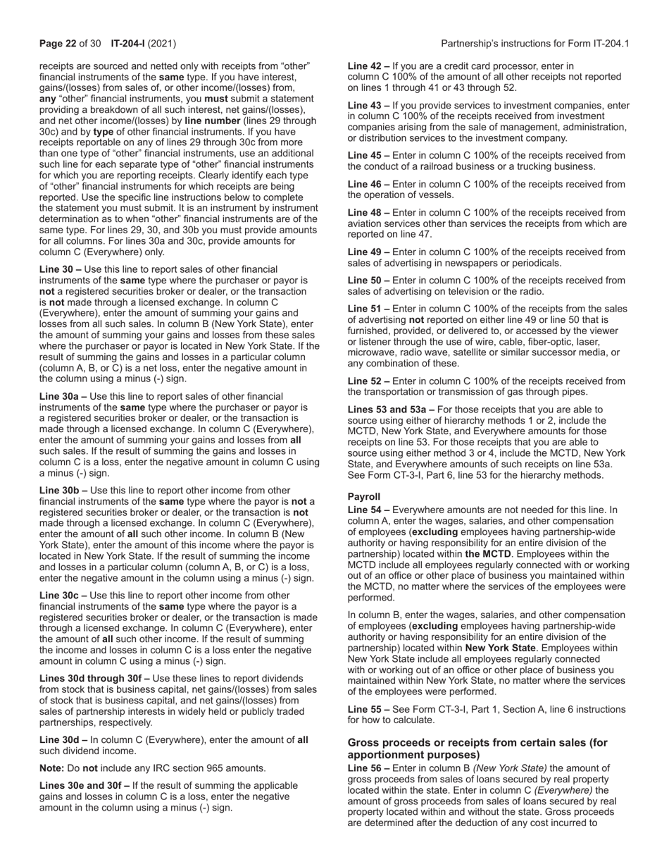 Instructions for Form IT-204, IT-204-IP, IT-204.1, IT-204-CP Schedule K, K-1 - New York, Page 22