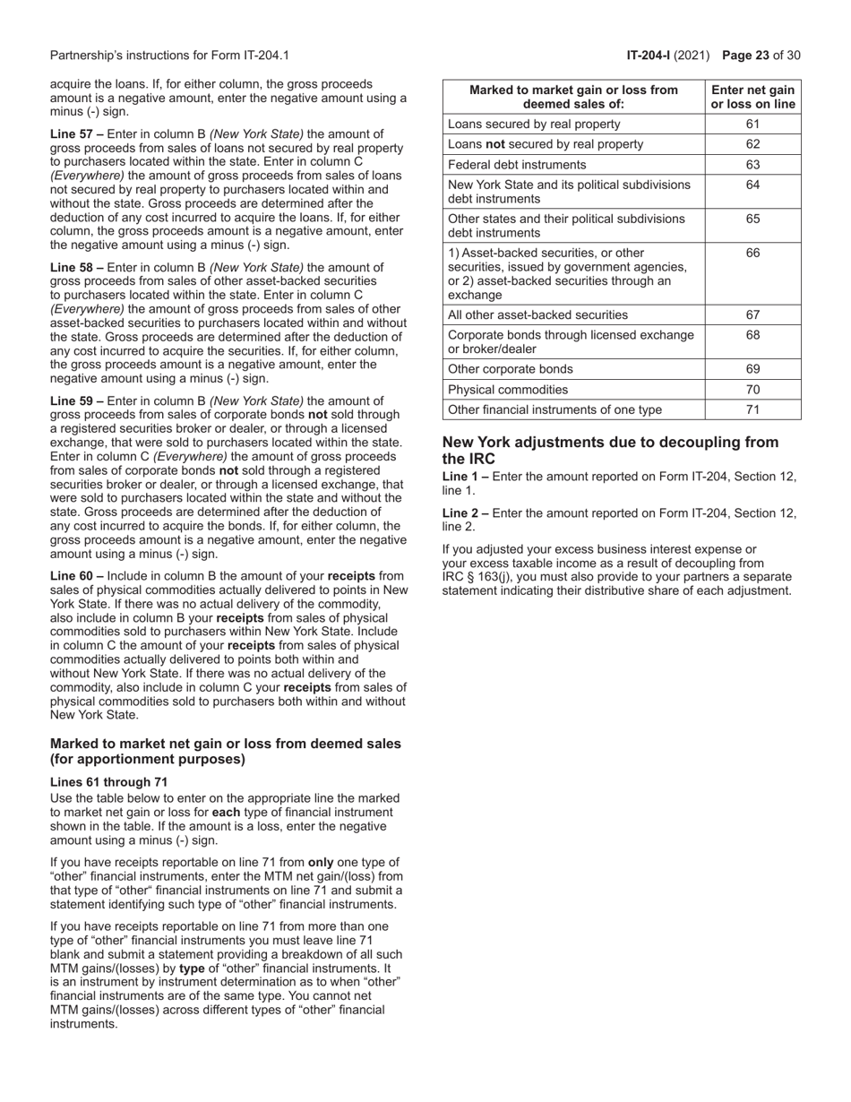 Instructions for Form IT-204, IT-204-IP, IT-204.1, IT-204-CP Schedule K, K-1 - New York, Page 23