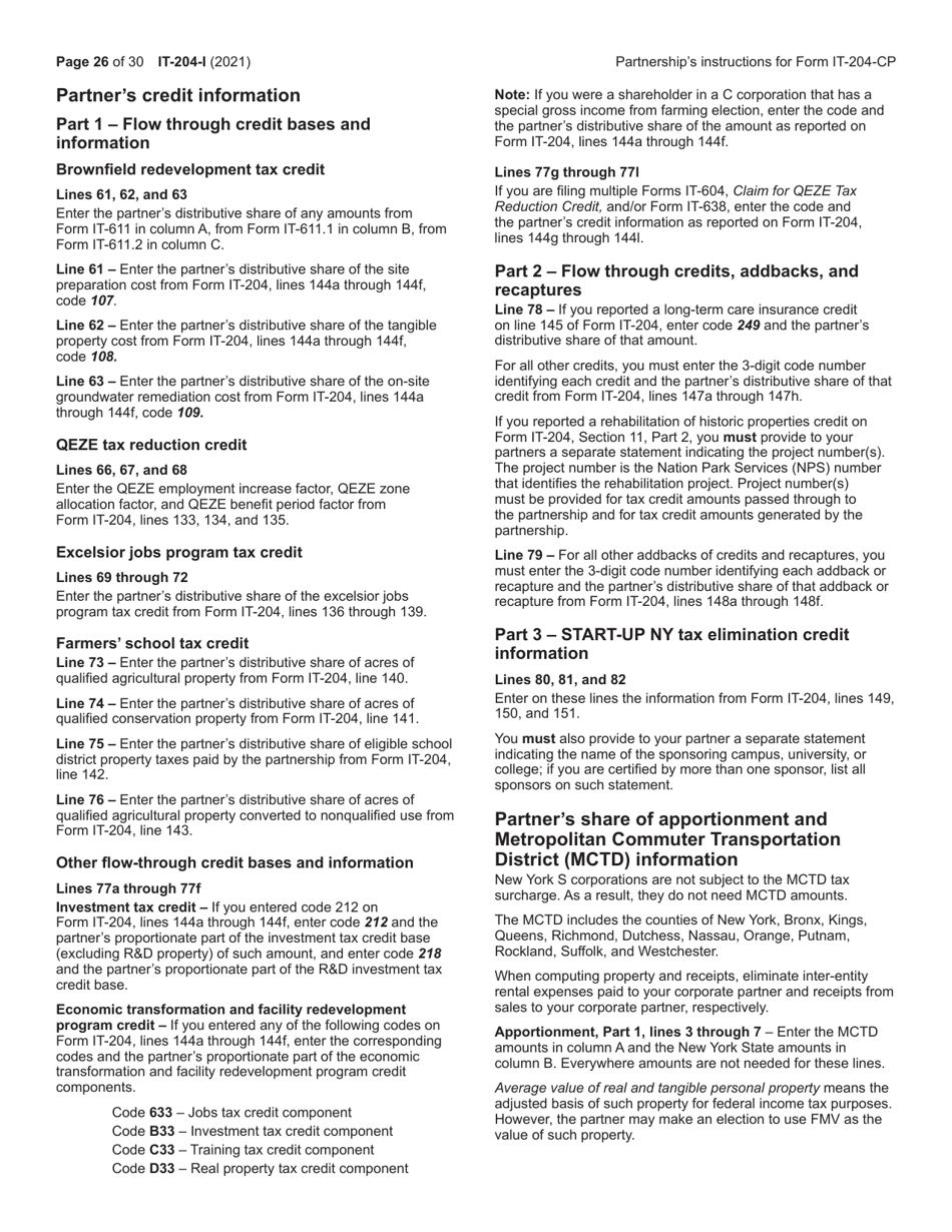 Instructions for Form IT-204, IT-204-IP, IT-204.1, IT-204-CP Schedule K, K-1 - New York, Page 26