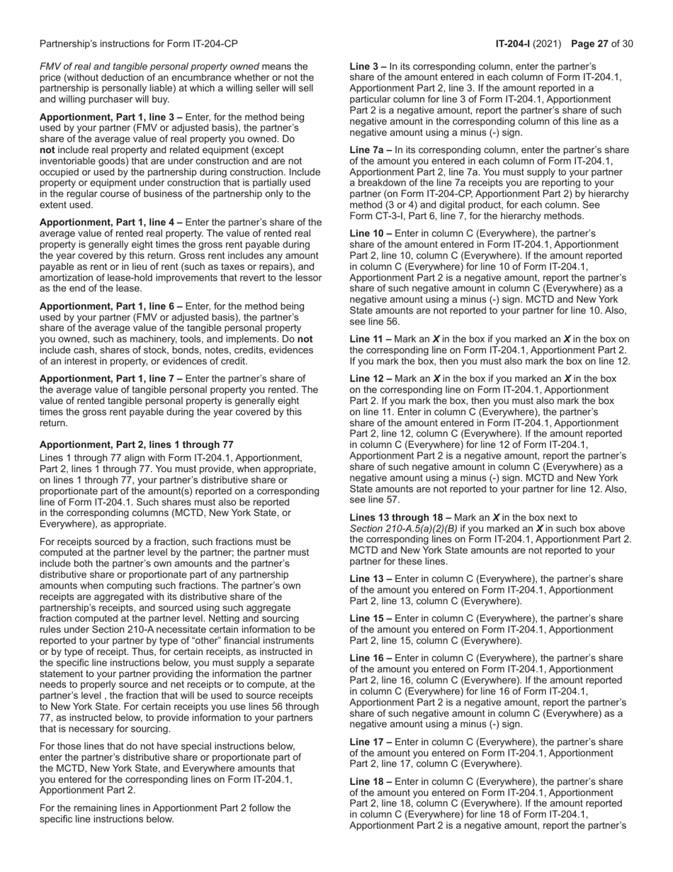 Instructions for Form IT-204, IT-204-IP, IT-204.1, IT-204-CP Schedule K, K-1 - New York, Page 27