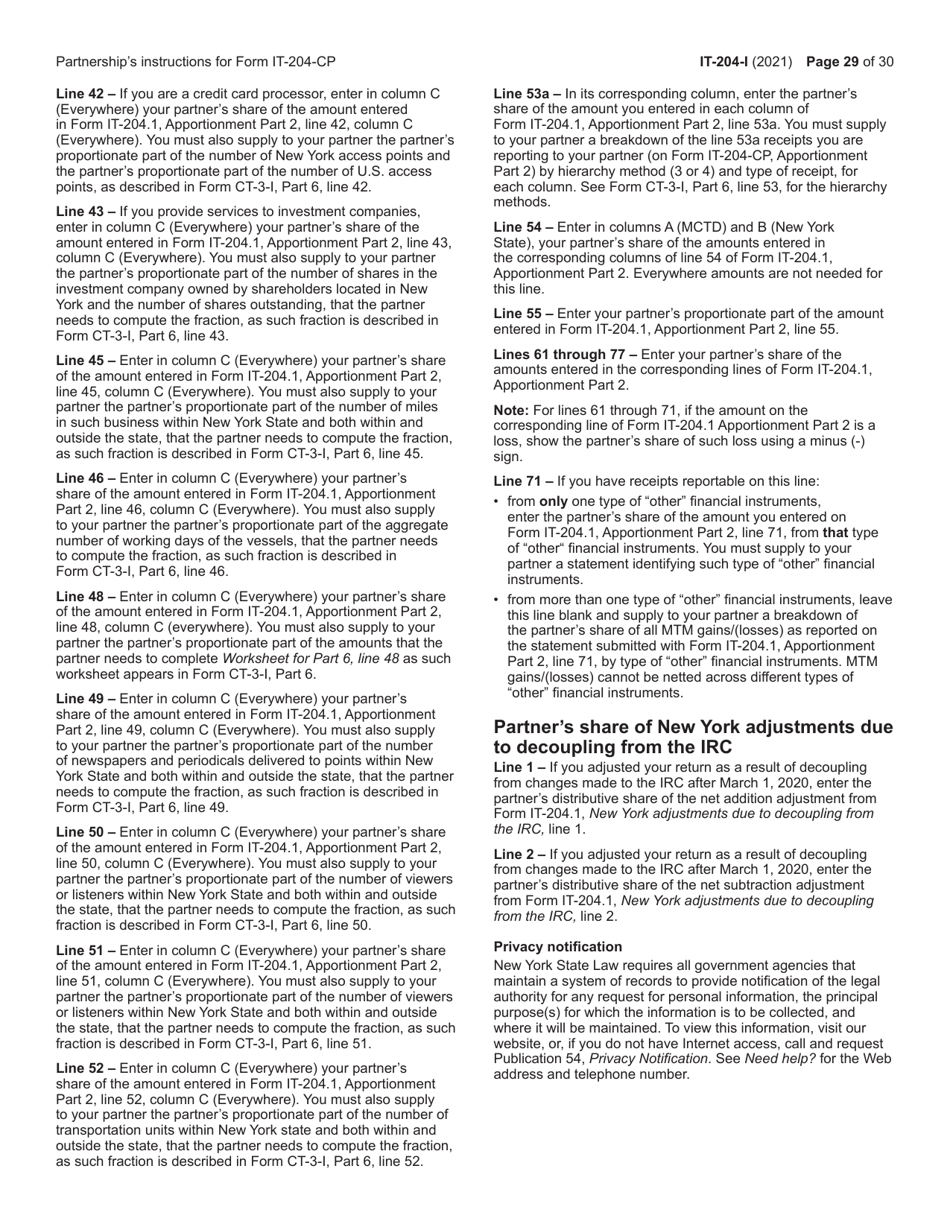Instructions for Form IT-204, IT-204-IP, IT-204.1, IT-204-CP Schedule K, K-1 - New York, Page 29