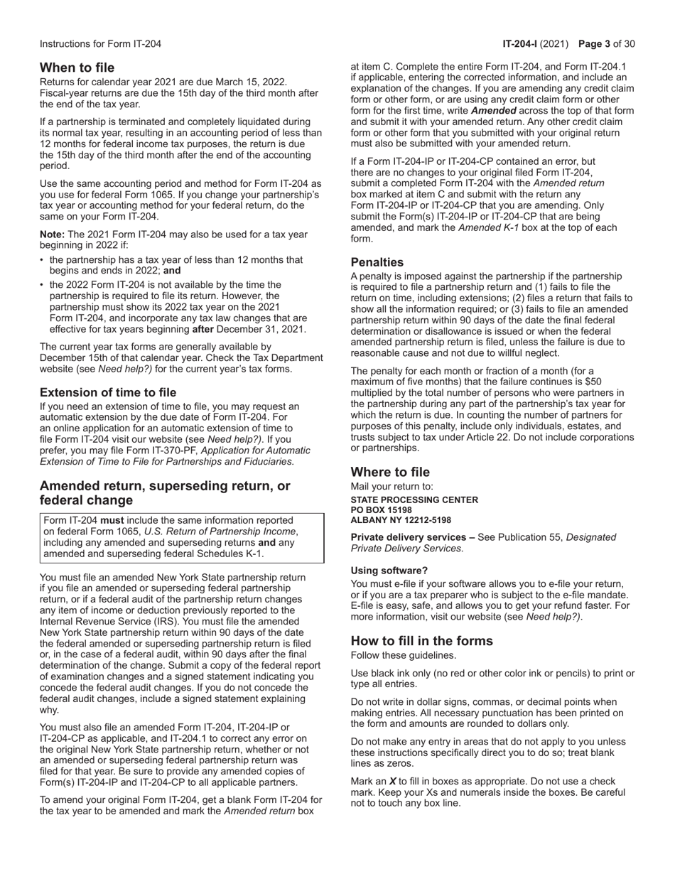 Instructions for Form IT-204, IT-204-IP, IT-204.1, IT-204-CP Schedule K, K-1 - New York, Page 3