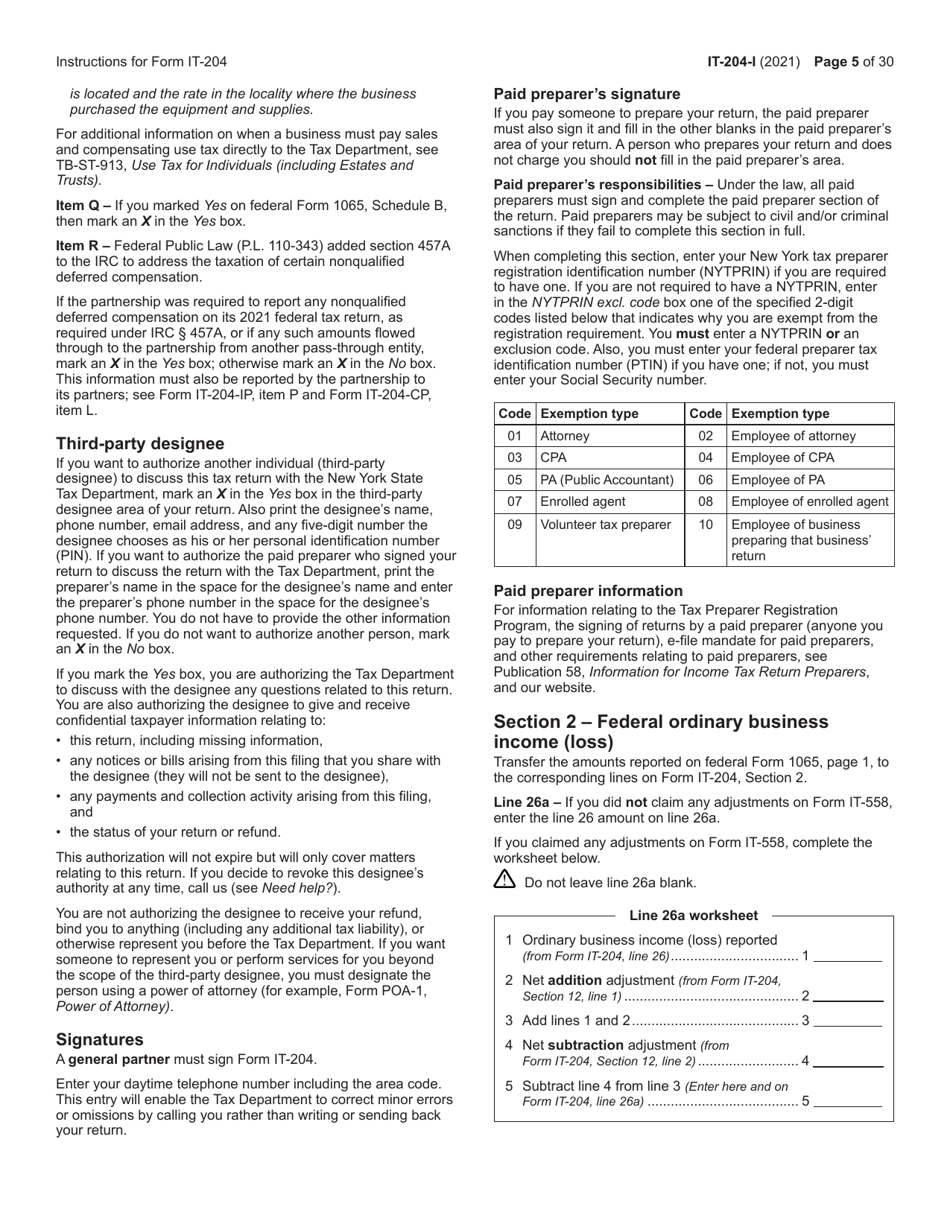 Instructions for Form IT-204, IT-204-IP, IT-204.1, IT-204-CP Schedule K, K-1 - New York, Page 5