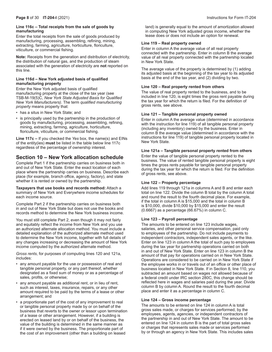 Instructions for Form IT-204, IT-204-IP, IT-204.1, IT-204-CP Schedule K, K-1 - New York, Page 8