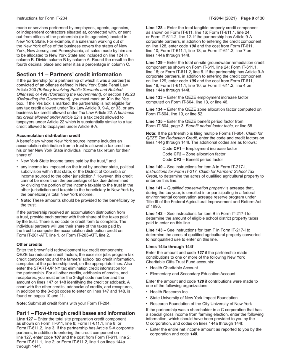 Instructions for Form IT-204, IT-204-IP, IT-204.1, IT-204-CP Schedule K, K-1 - New York, Page 9