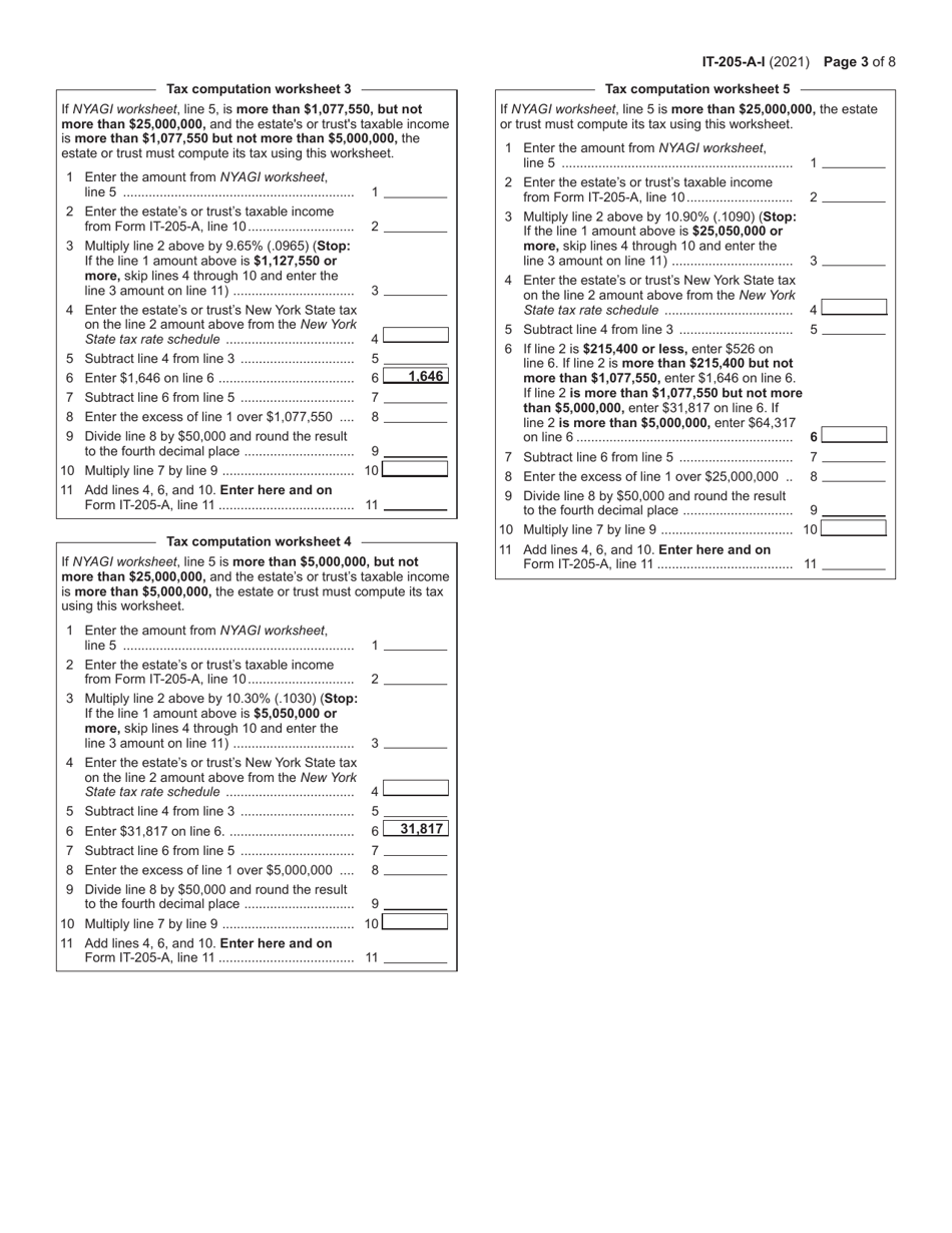 Instructions for Form IT-205-A Fiduciary Allocation - New York, Page 3