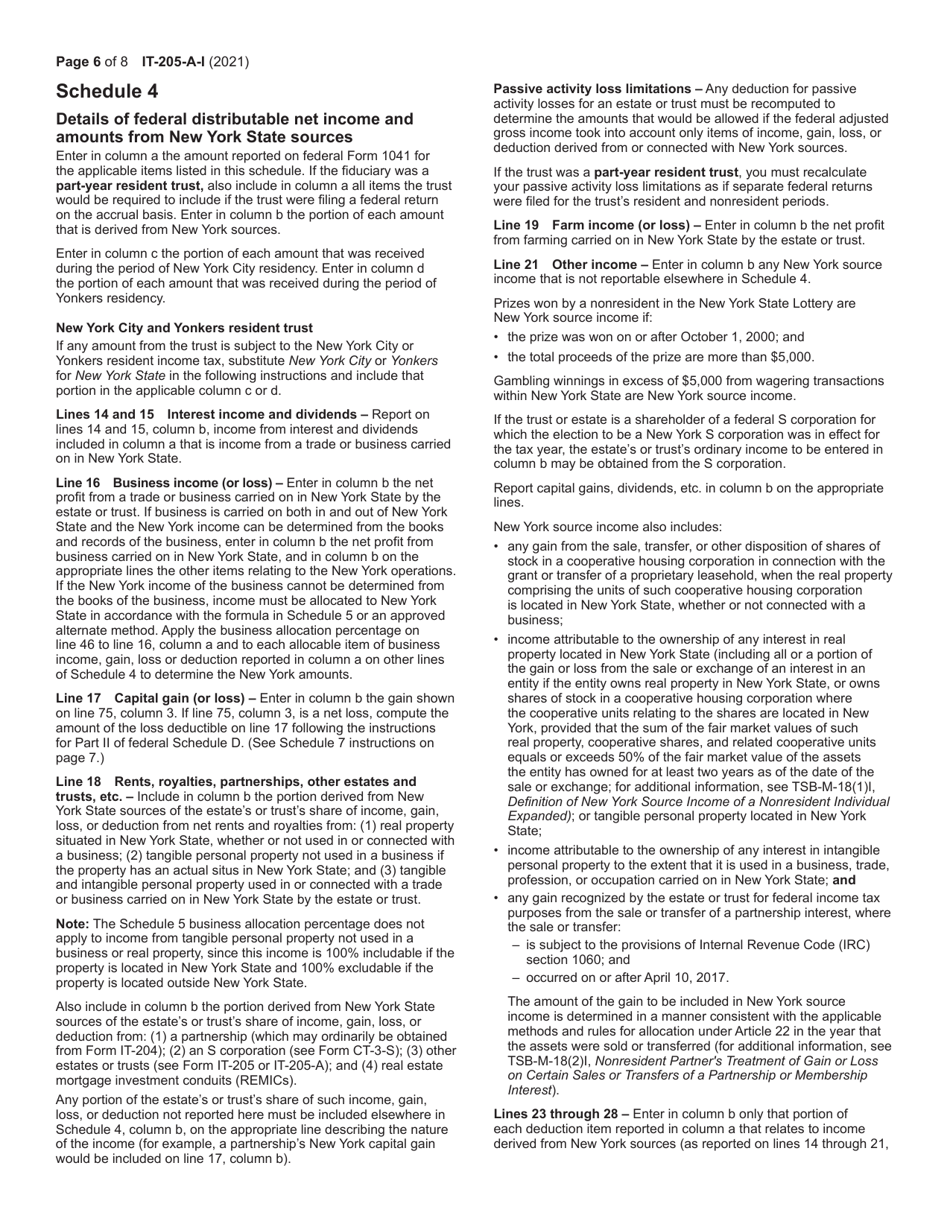Instructions for Form IT-205-A Fiduciary Allocation - New York, Page 6