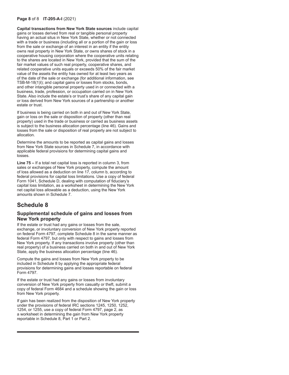 Instructions for Form IT-205-A Fiduciary Allocation - New York, Page 8