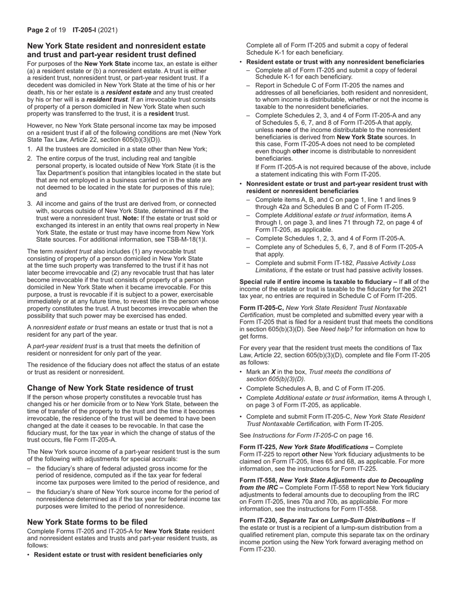 Instructions for Form IT-205 Fiduciary Income Tax Return - New York, Page 2