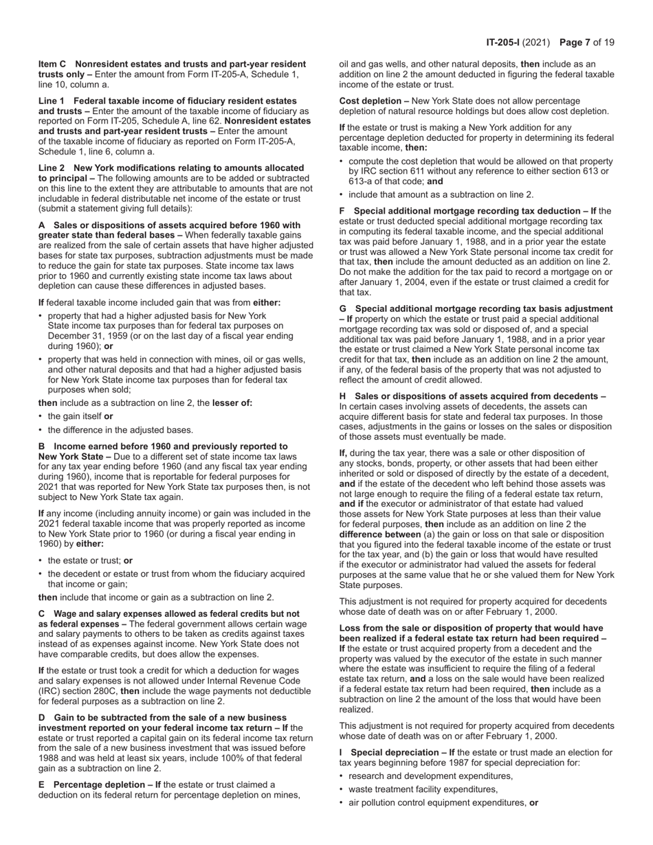 Instructions for Form IT-205 Fiduciary Income Tax Return - New York, Page 7