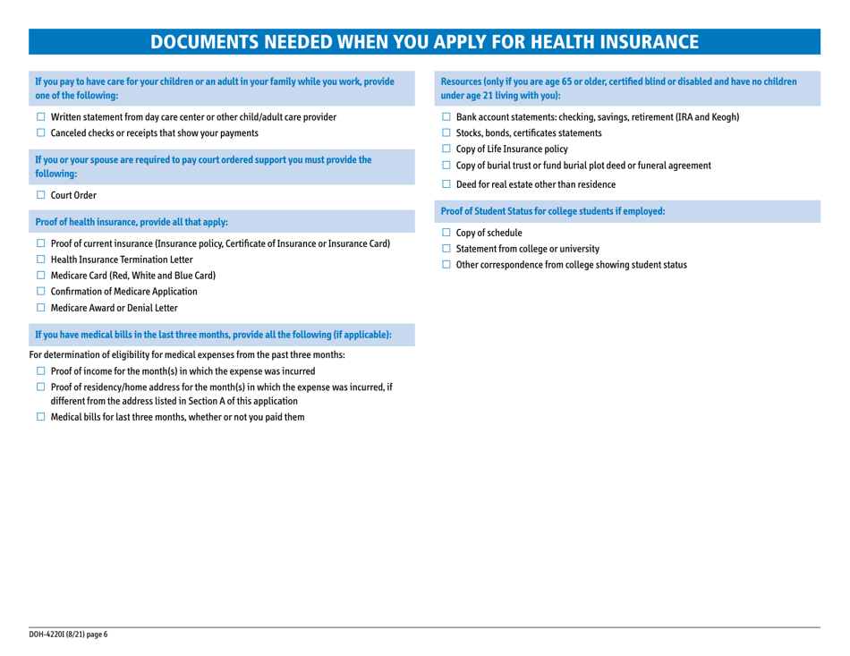 Form DOH-4220 Medicaid Application for Non-magi Eligibility Group - New York, Page 8