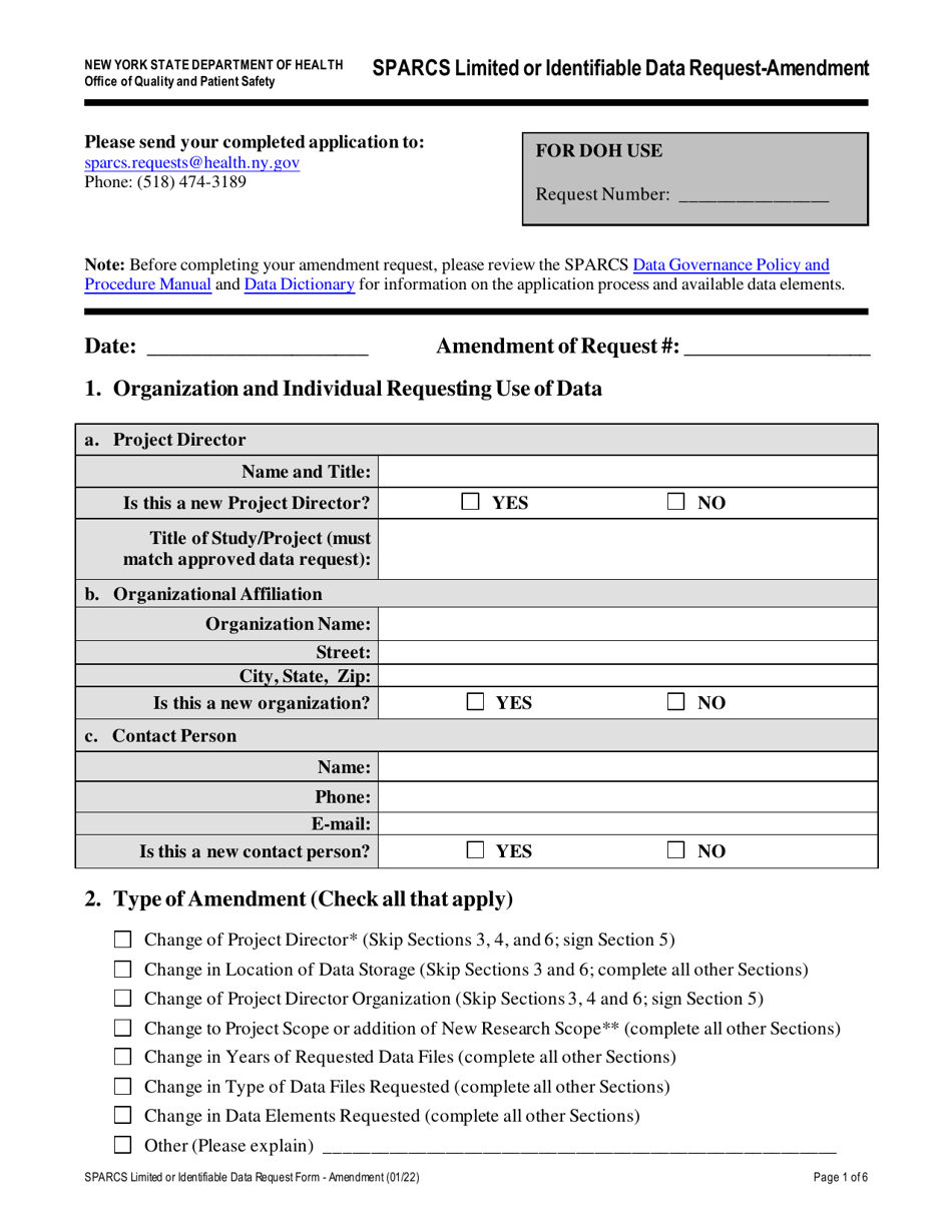 Sparcs Limited or Identifiable Data Request - Amendment - New York, Page 1