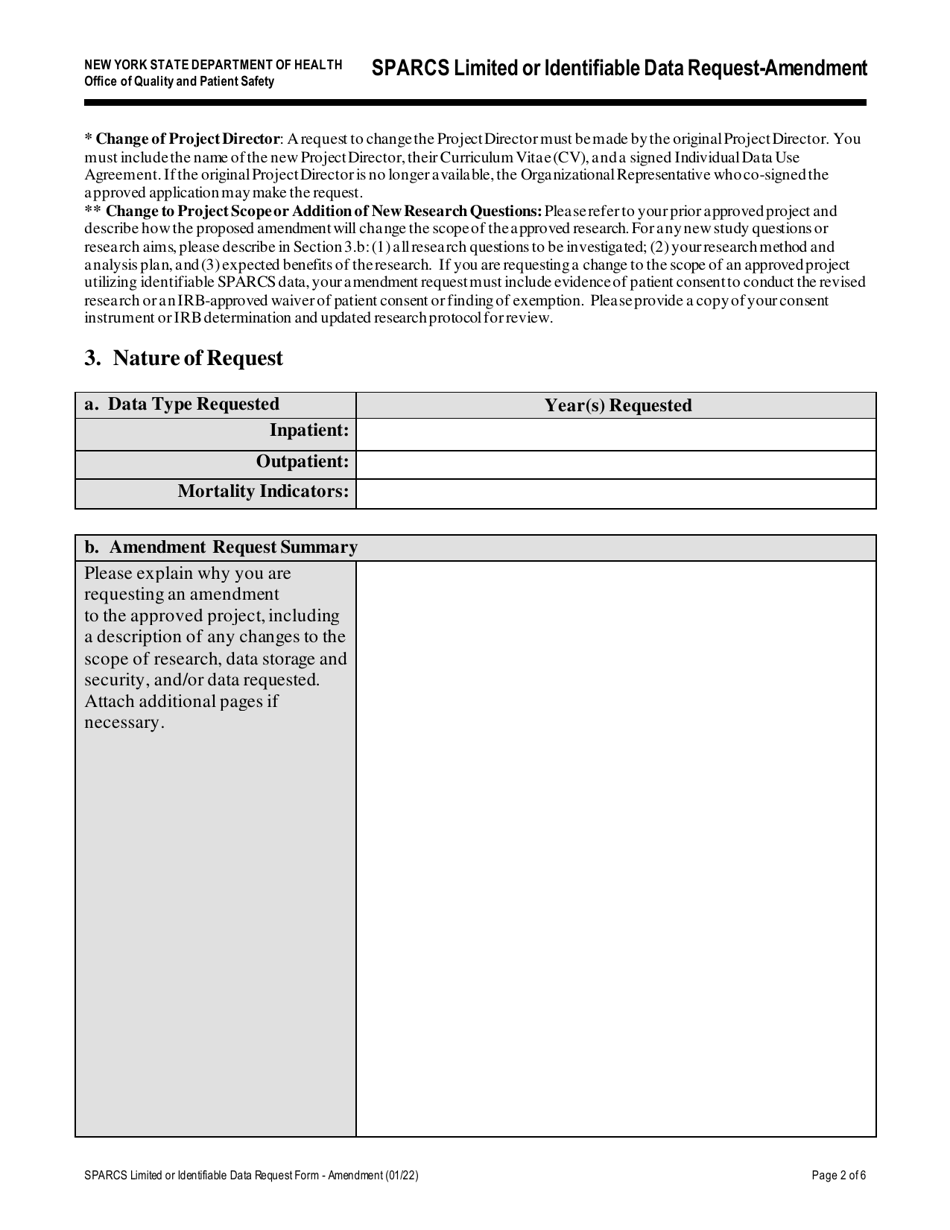 New York Sparcs Limited or Identifiable Data Request - Amendment - Fill ...