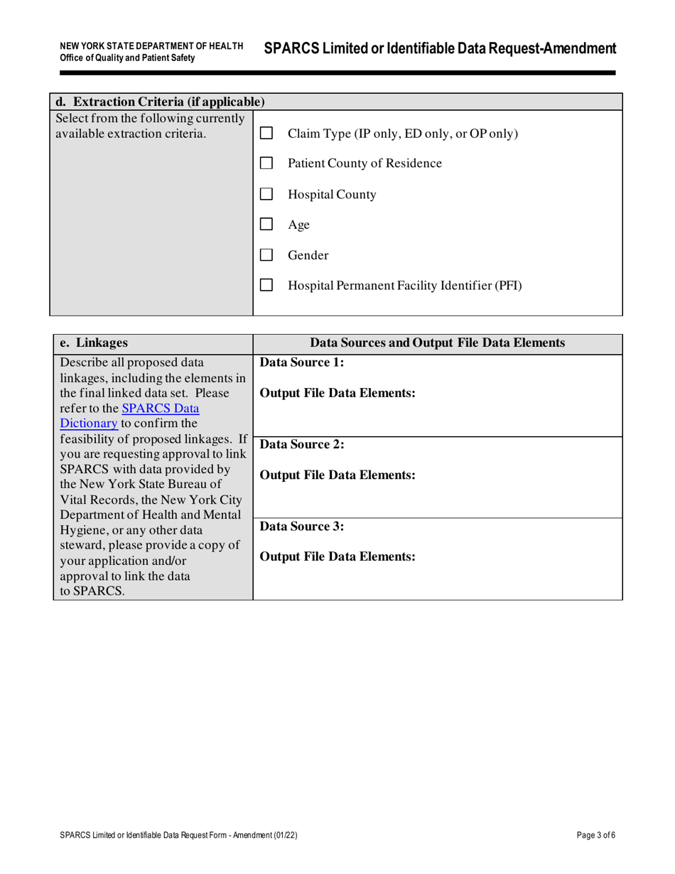 New York Sparcs Limited or Identifiable Data Request - Amendment - Fill ...