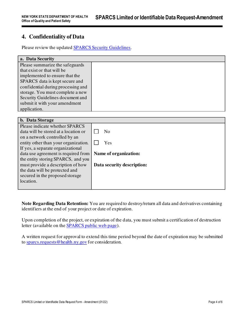 New York Sparcs Limited or Identifiable Data Request - Amendment - Fill ...