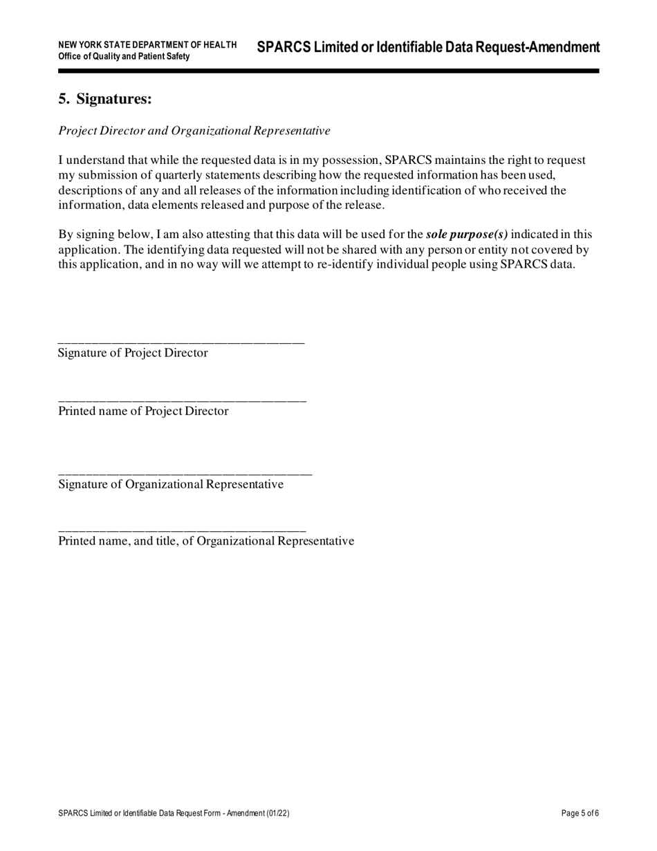 New York Sparcs Limited or Identifiable Data Request - Amendment - Fill ...