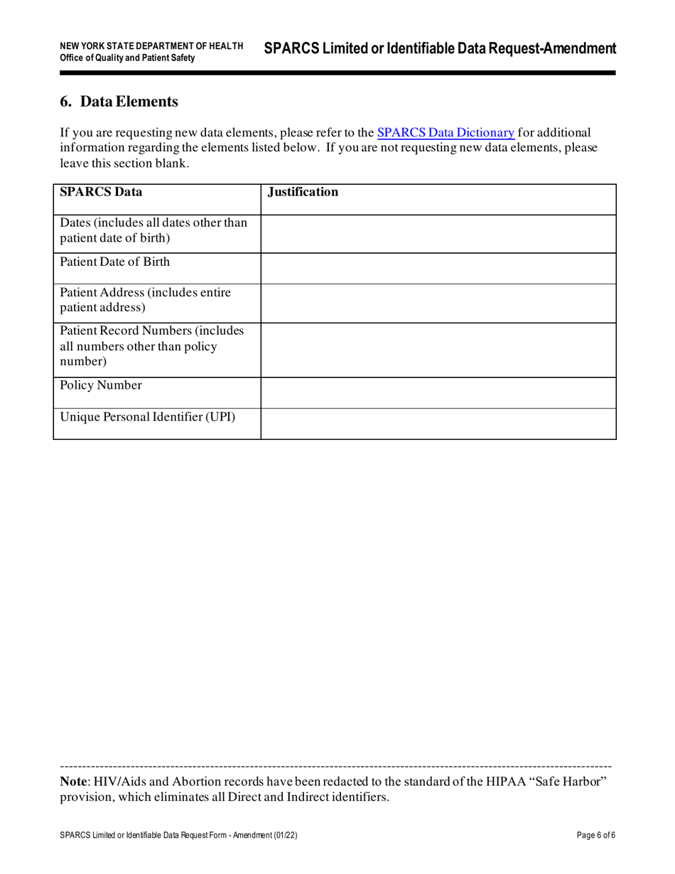 New York Sparcs Limited or Identifiable Data Request - Amendment - Fill ...