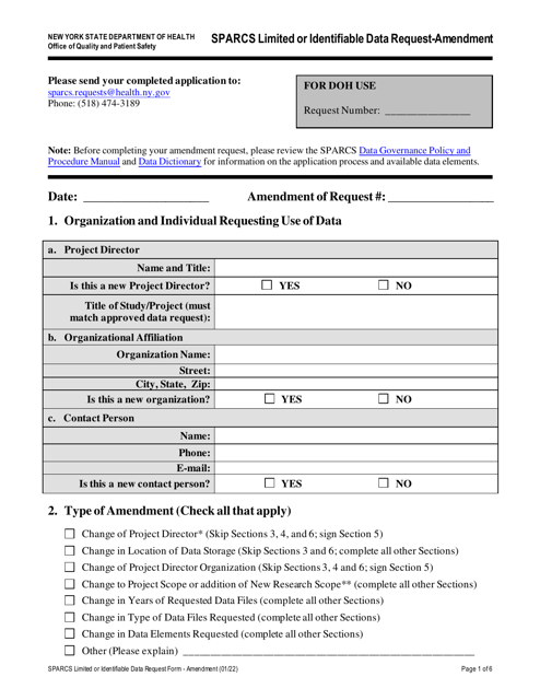 Sparcs Limited or Identifiable Data Request - Amendment - New York Download Pdf