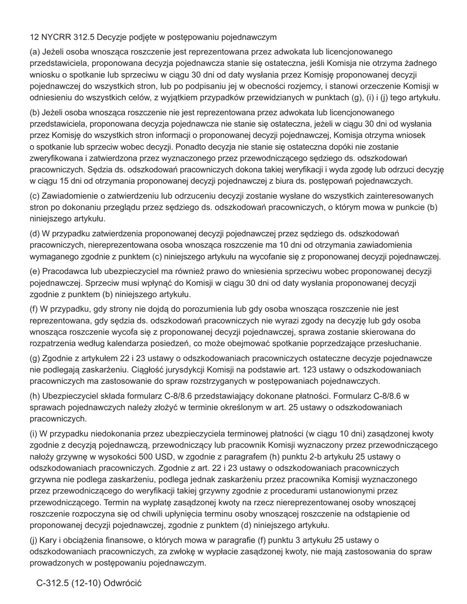 Form C-312.5 Agreed Upon Findings and Awards for Proposed Conciliation Decision - Represented Claimants Only - New York (Polish), Page 2