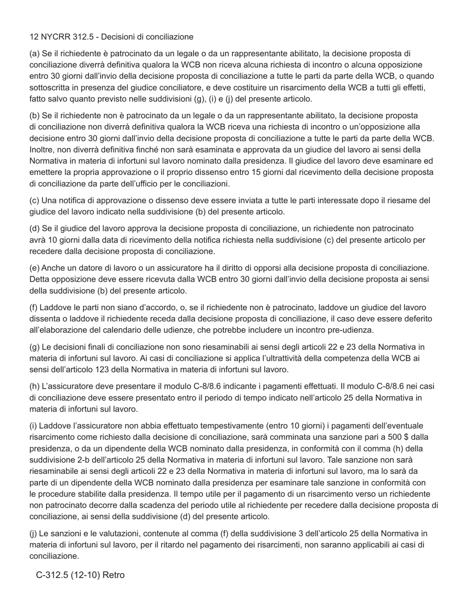 Form C-312.5 Agreed Upon Findings and Awards for Proposed Conciliation Decision - Represented Claimants Only - New York (Italian), Page 2