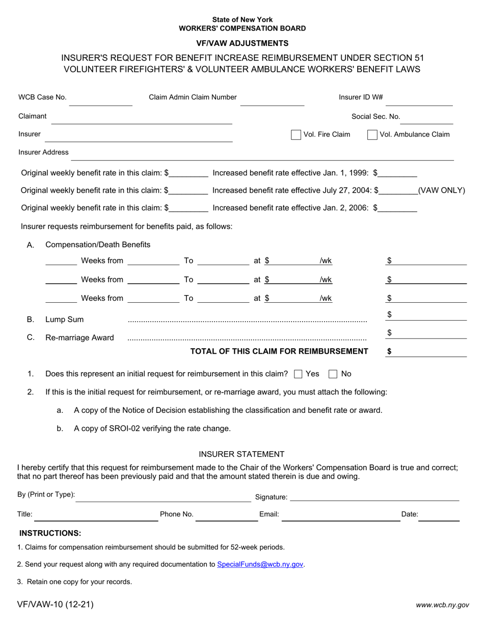 Form VF/VAW-10 Download Fillable PDF or Fill Online Insurer's Request ...