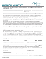 Document preview: Formulario WTC-HIPAA Autorizacion De La Ley De Portabilidad Y Responsabilidad De Seguros Medicos Para Voluntarios Del World Trade Center - New York (Spanish)