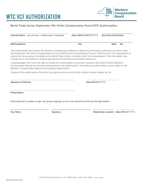 Form WTC-VCF-AUTH  Printable Pdf