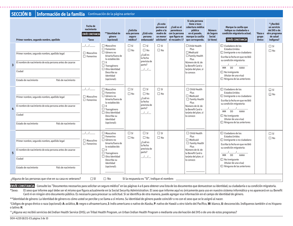 Formulario DOH-4220 Solicitud De Seguro Medico Para Adultos Mayores, Personas Con Discapacidades Y Otros Grupos Determinados - New York (Spanish), Page 11
