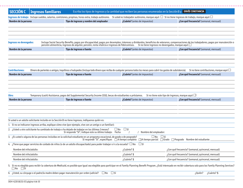 Formulario DOH-4220 Solicitud De Seguro Medico Para Adultos Mayores, Personas Con Discapacidades Y Otros Grupos Determinados - New York (Spanish), Page 12