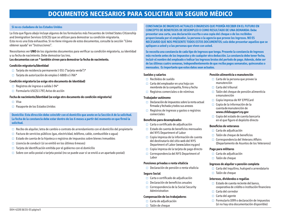 Formulario DOH-4220 Solicitud De Seguro Medico Para Adultos Mayores, Personas Con Discapacidades Y Otros Grupos Determinados - New York (Spanish), Page 7