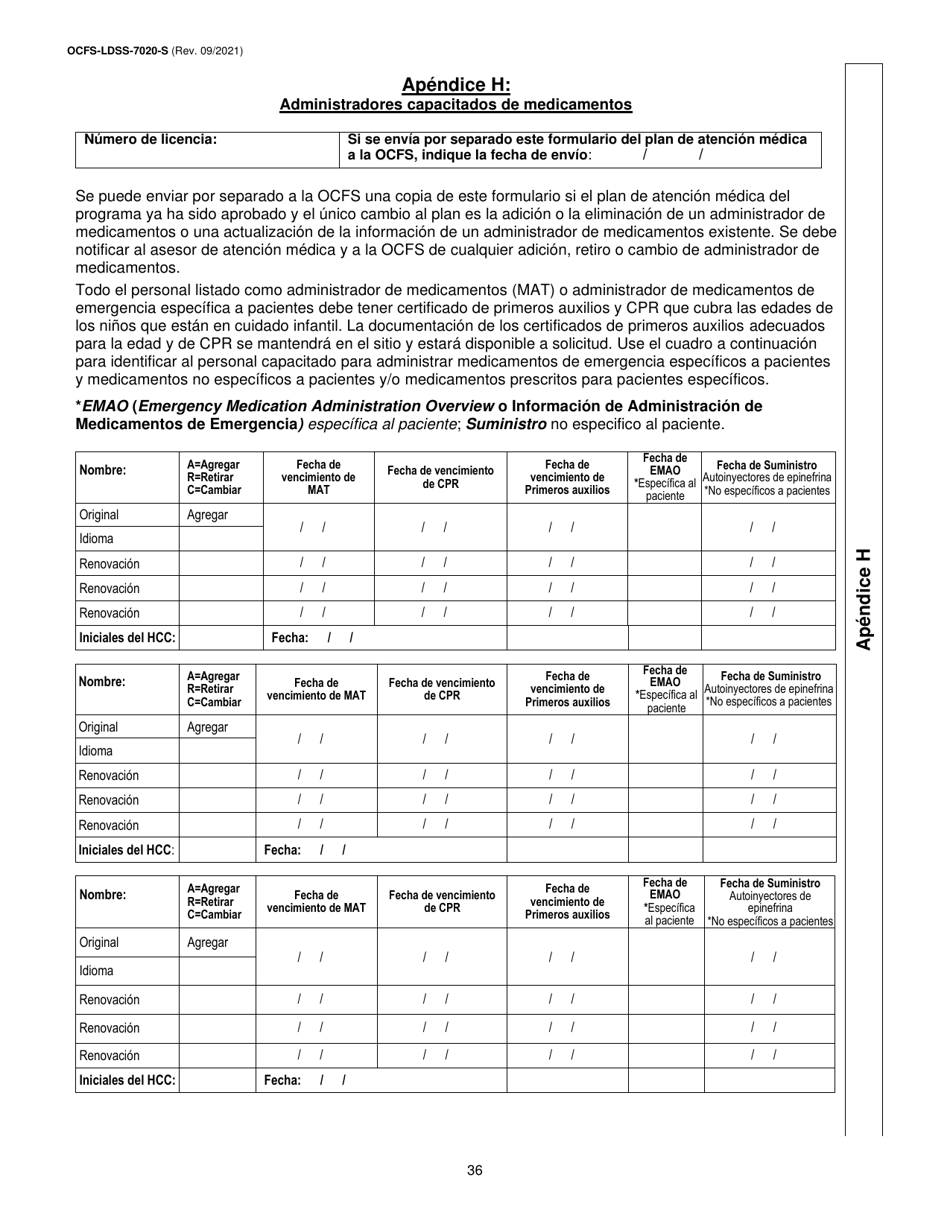 Formulario OCFS-LDSS-7020-S Plan De Atencion Medica - Centro De Cuidado Infantil - New York (Spanish), Page 36