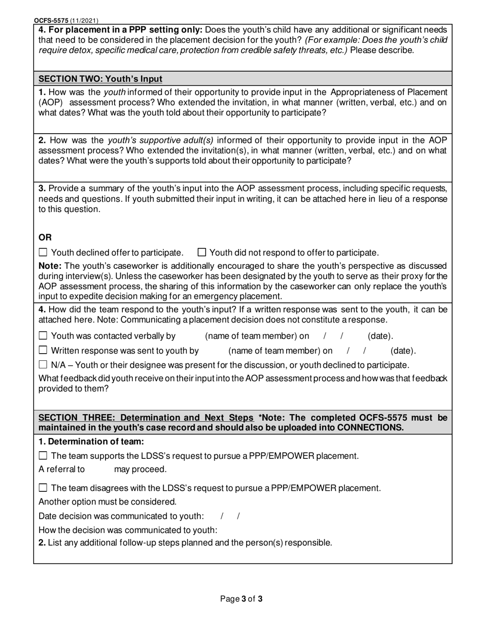 Form OCFS-5575 Appropriateness of Placement Assessment in a Prenatal, Postpartum or Parenting / Empower Setting - New York, Page 3