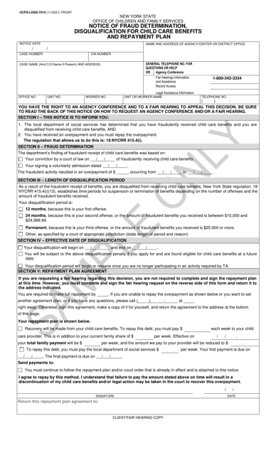 Form OCFS-LDSS-7010  Printable Pdf