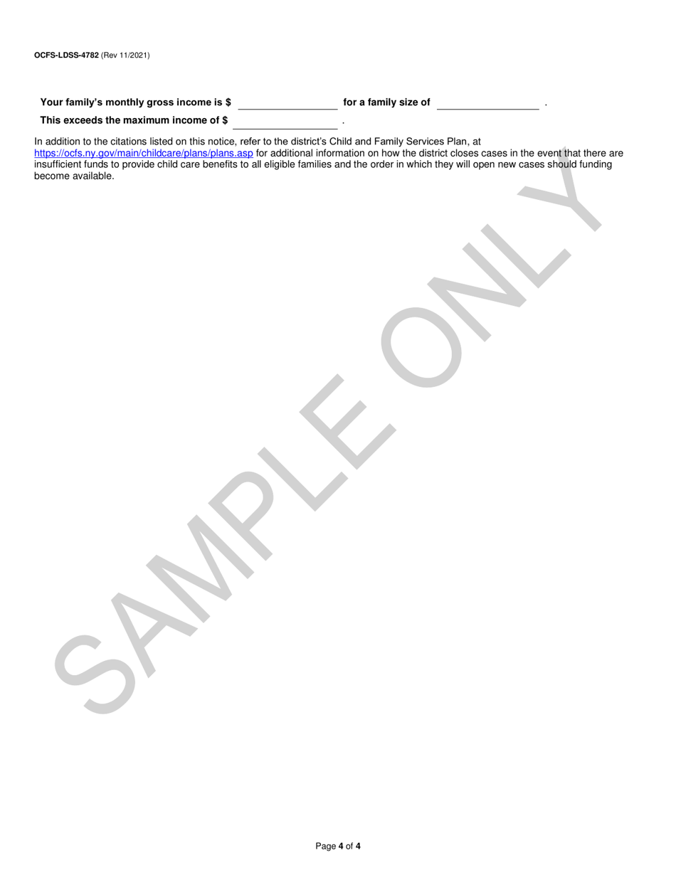 Form OCFS-LDSS-4782 Notice of Intent to Discontinue Child Care Benefits - Sample - New York, Page 4